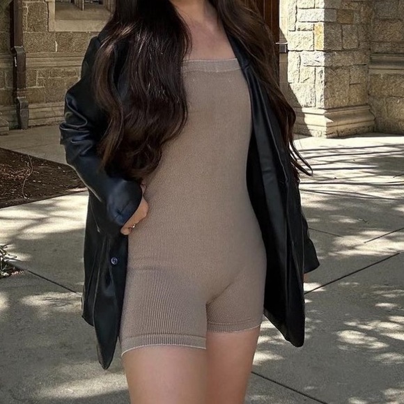 Pants - Taupe Strapless Bodysuit